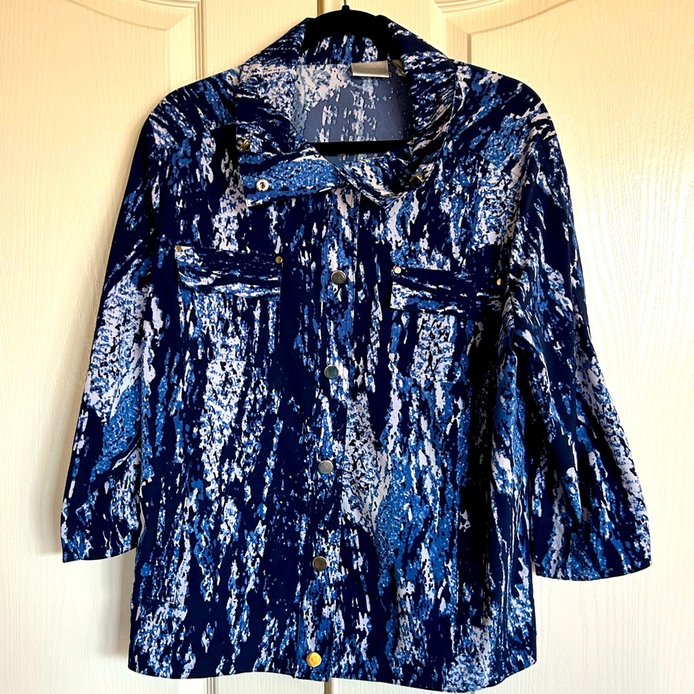 Zenergy by Chico’s shades of blue 3/4 sleeve utility snap front jacket size XL